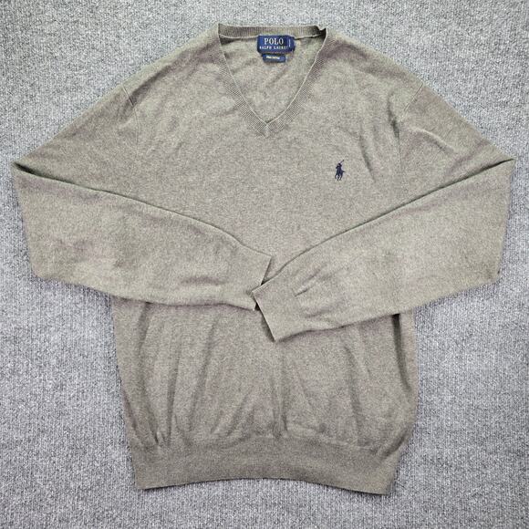 Polo by Ralph Lauren Other - Polo Ralph Lauren Sweater Mens Medium Gray Pima Cotton V Neck Pullover Pony